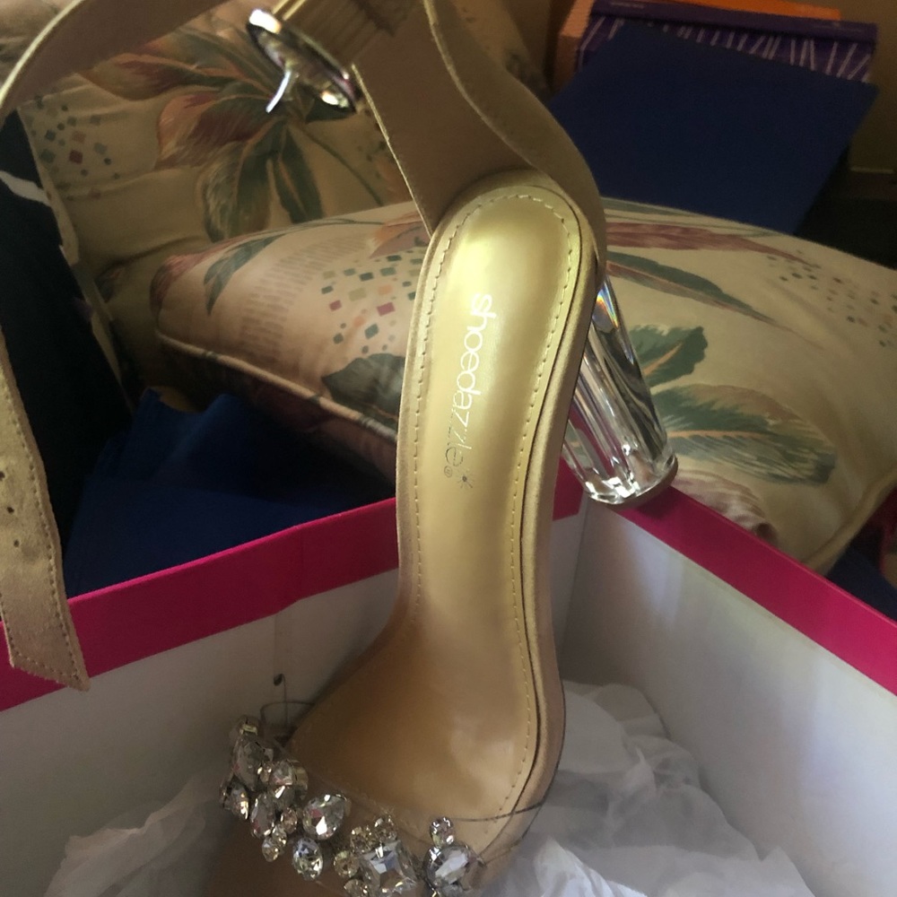 Clear heel shoes-Rhinestone across toe